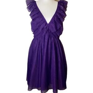 Anthropologie Maeve Ruffled Tulle Mini Dress deep Purple L